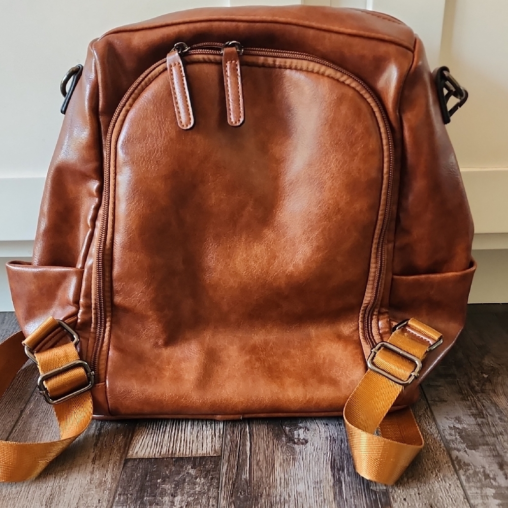 Bromen Brown Leather Backpack/shoulder Bag